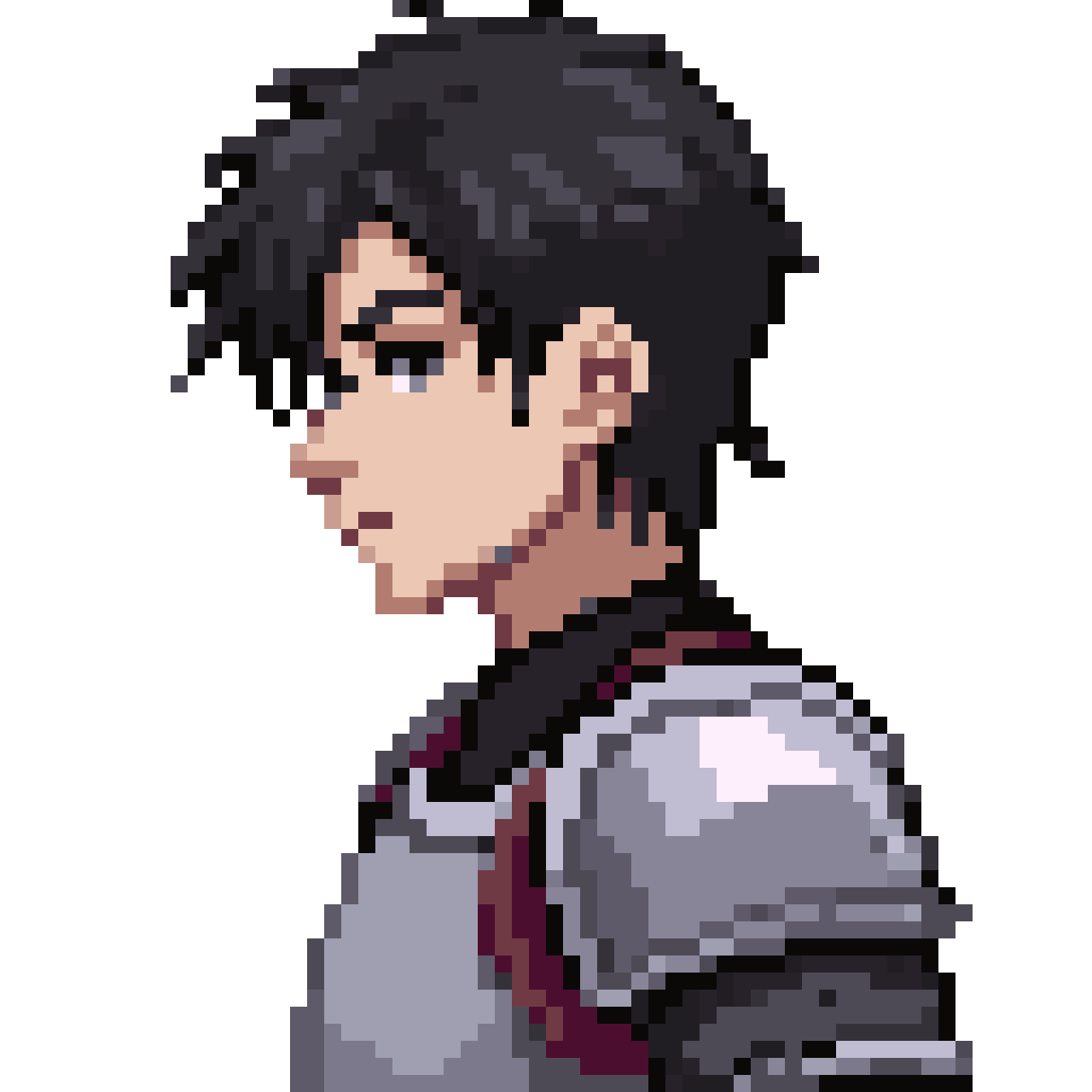 pixel knight character with black hair pixel art