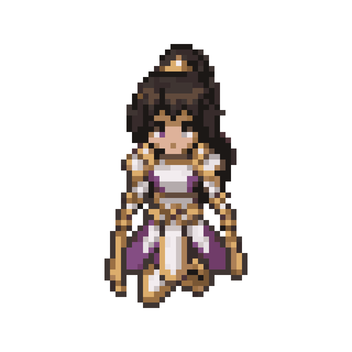female knight in white and purple armor pixel art