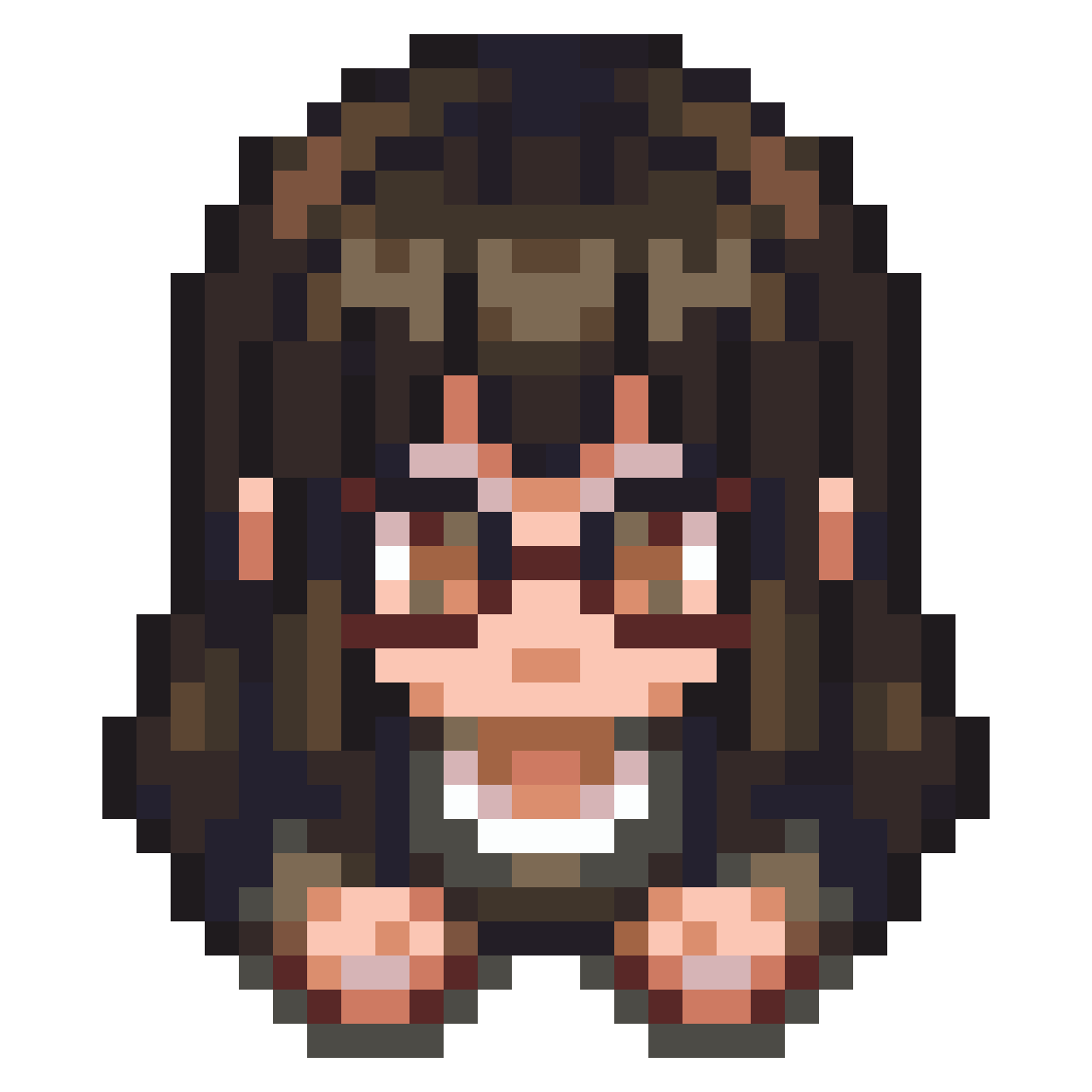 Cute girl with long brown-black hair pixel art