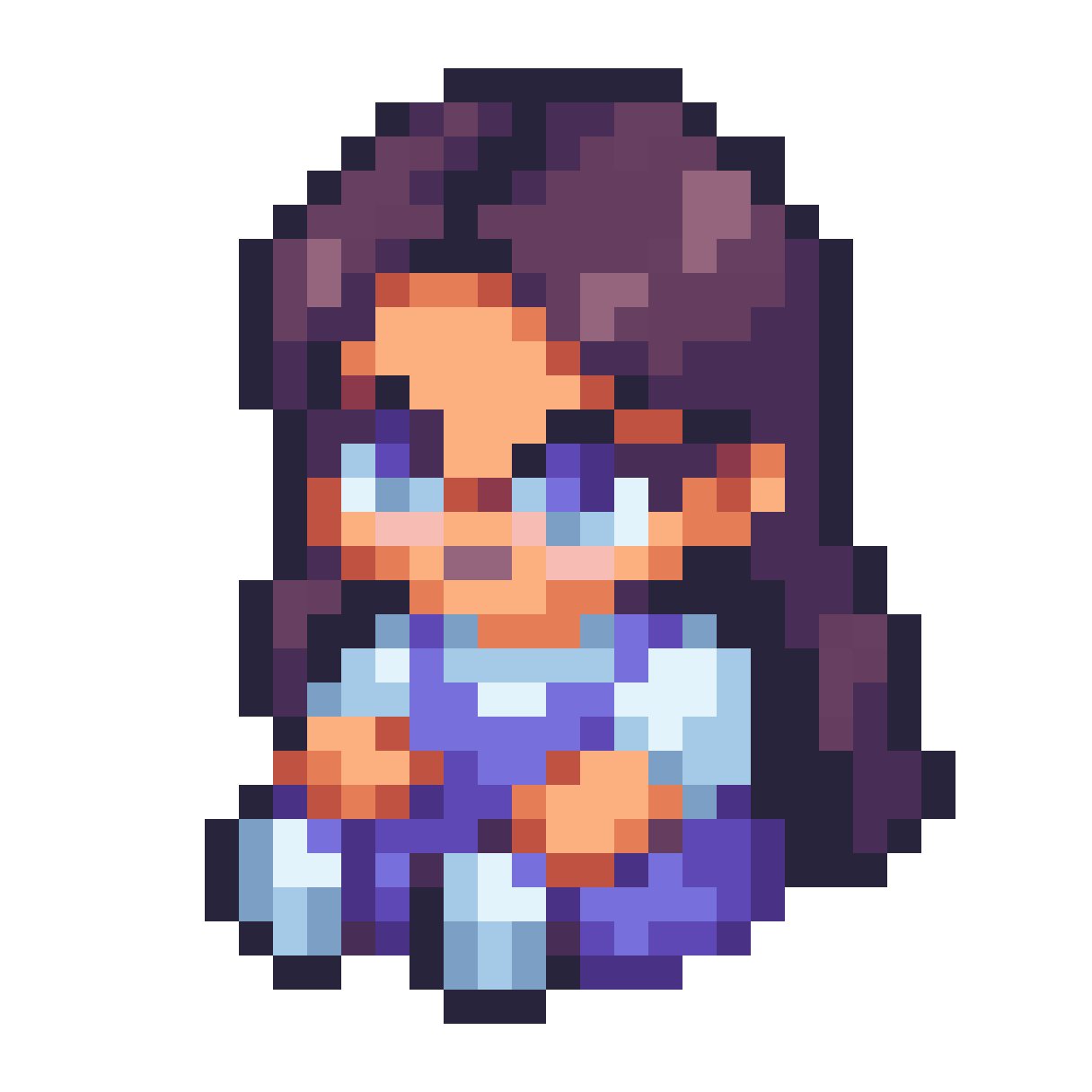 cute girl with dark long hair and glasses pixel art