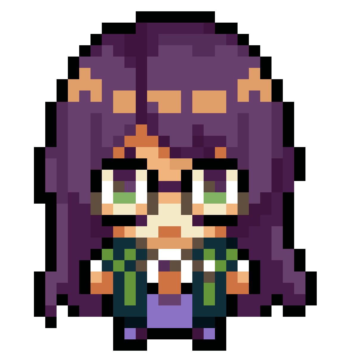 cute girl with dark long hair and glasses pixel art