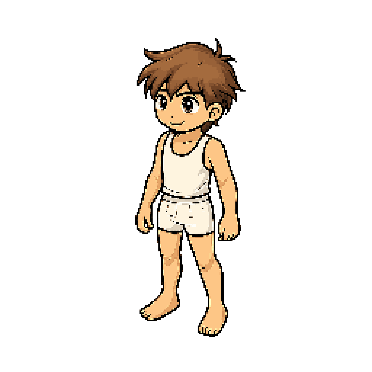 realistic character with heavy black outline pixel art