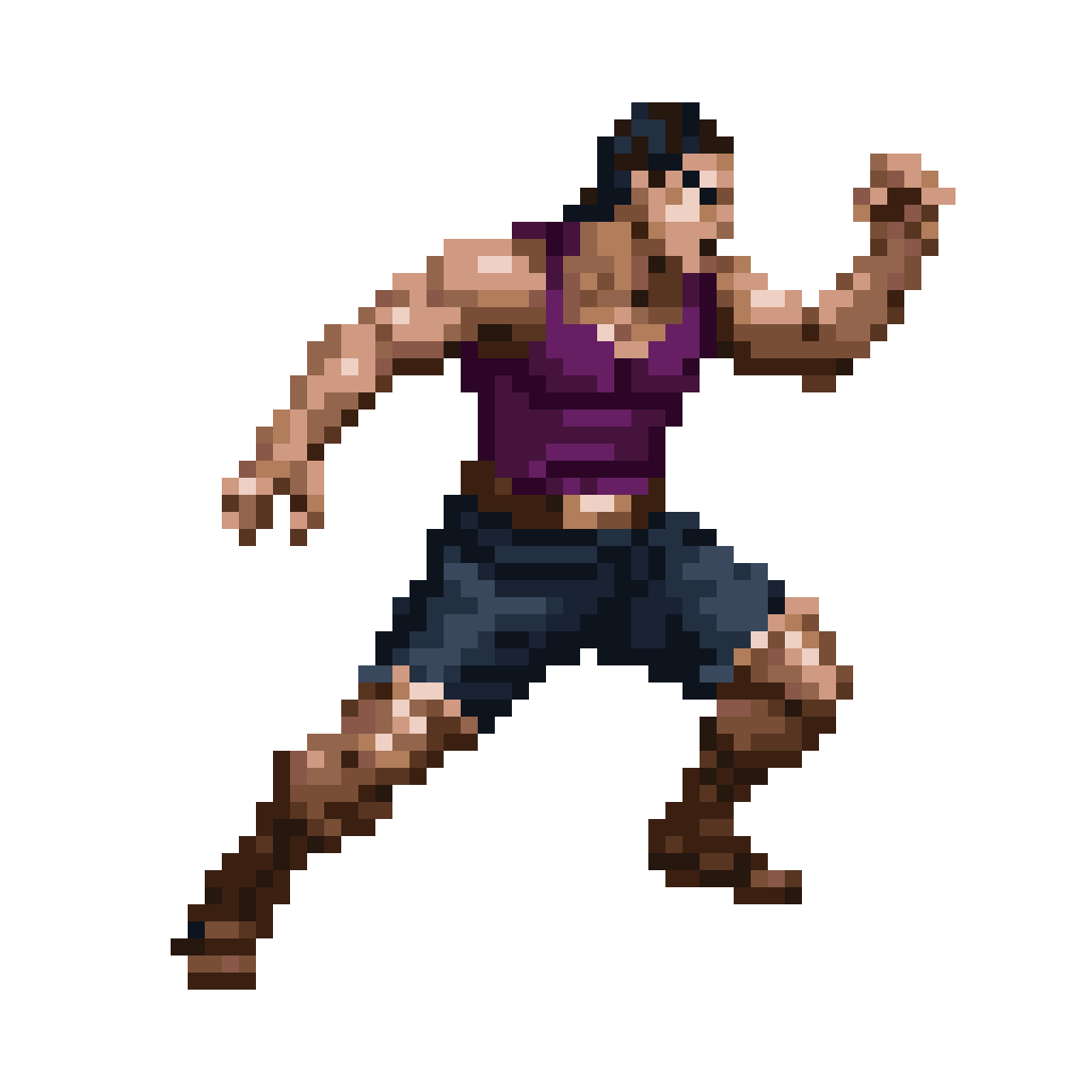 Base template of human running, jumping, attacking with sword, crouching, static pixel art