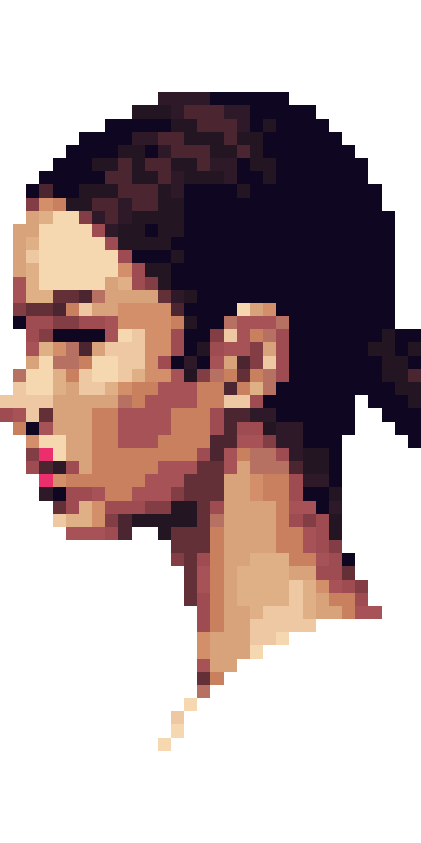 holographic woman with detailed face pixel art