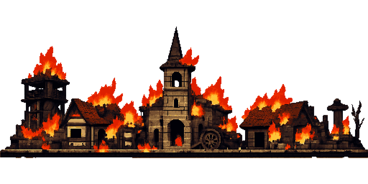 Village on Fire Platformer Background pixel art