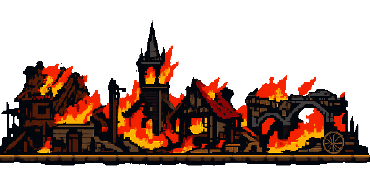 village on fire platformer background pixel art
