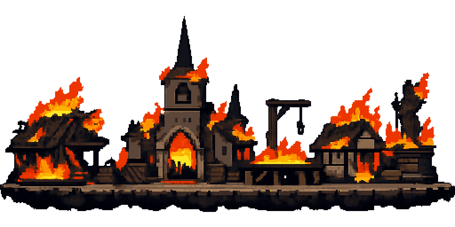Village on Fire Platformer Background pixel art