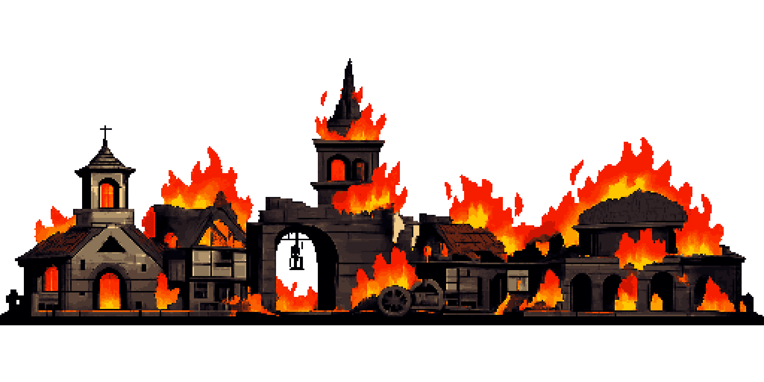 Village on Fire Platformer Background pixel art