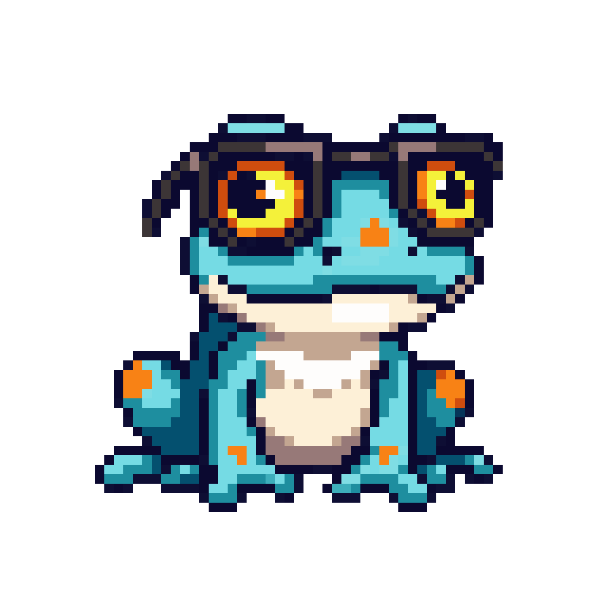 Blue Humanoid Frog with Glasses pixel art