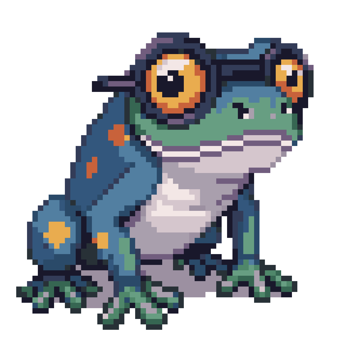 Blue Humanoid Frog with Glasses pixel art