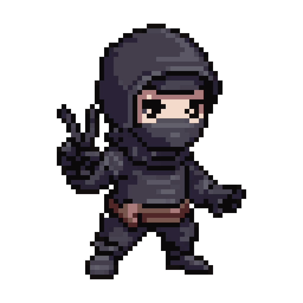 Smiling Ninja with Peace Sign pixel art