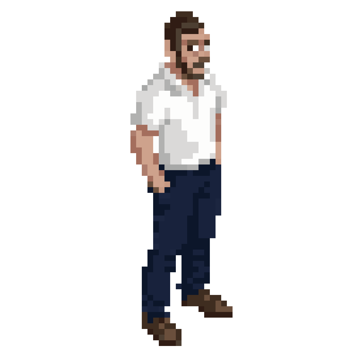 A man in white polo and navy pants pixel art