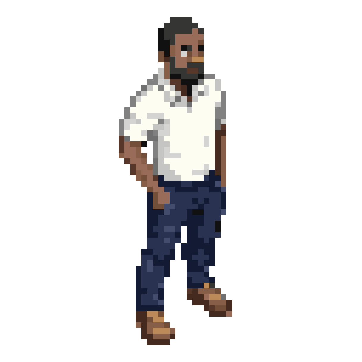 A man in white polo and navy pants pixel art