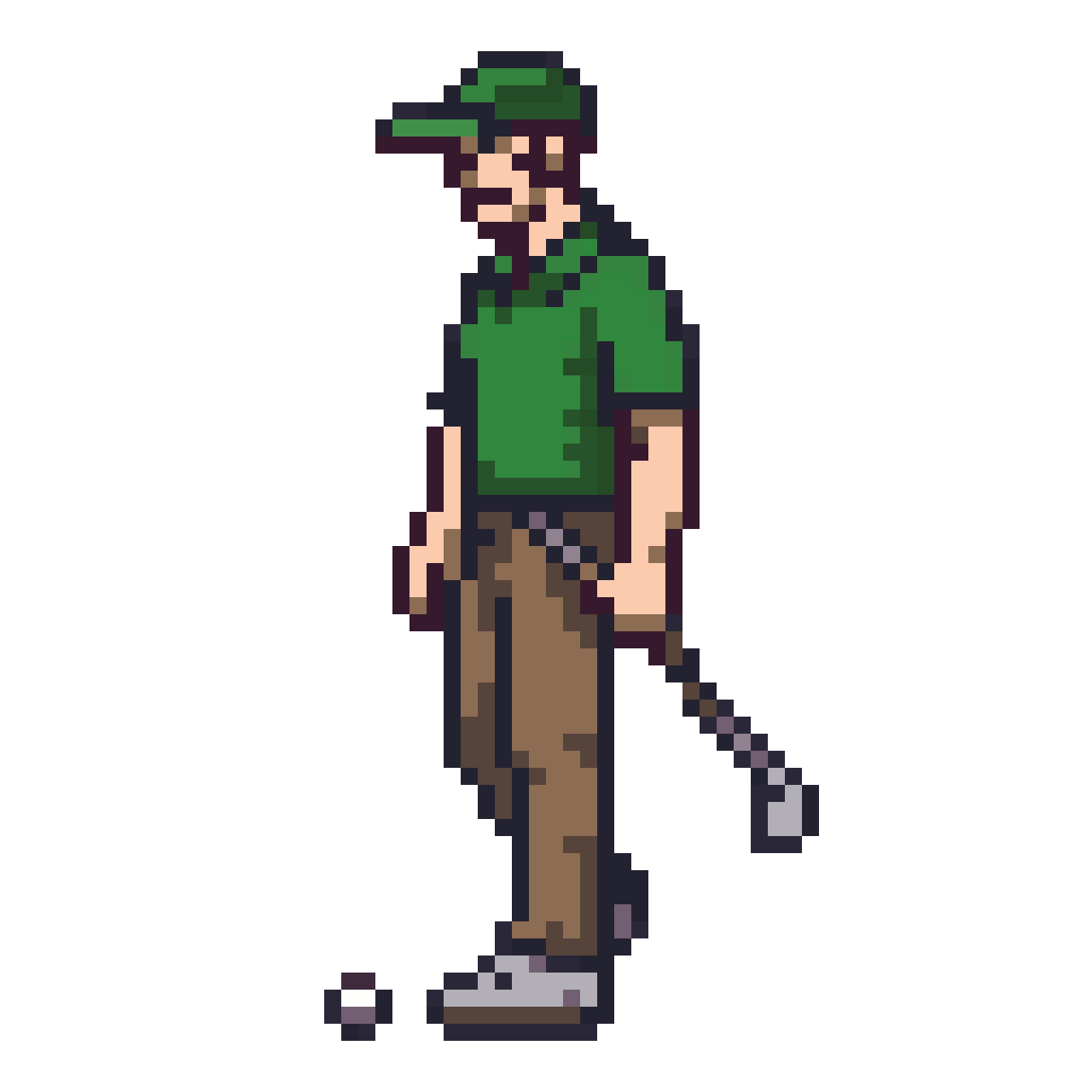 male golfer in green cap pixel art