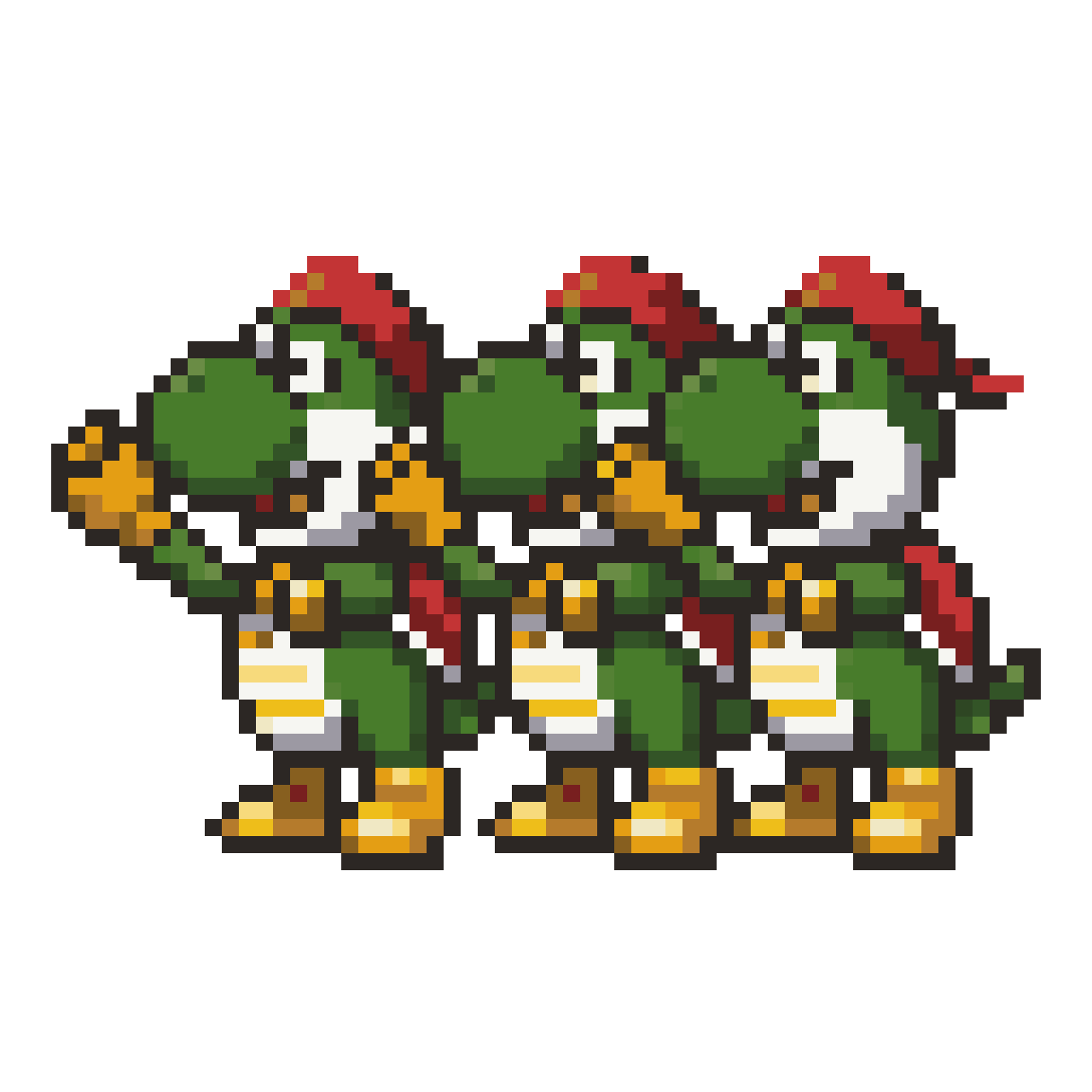 4 koopas from Mario wearing pixel art