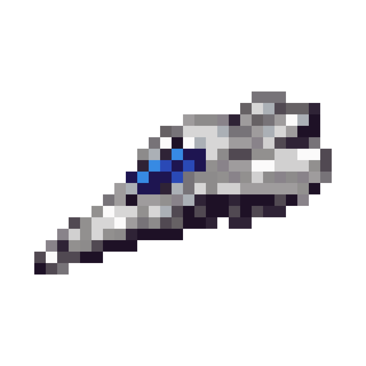 white triangular spaceship with blue cockpit pixel art
