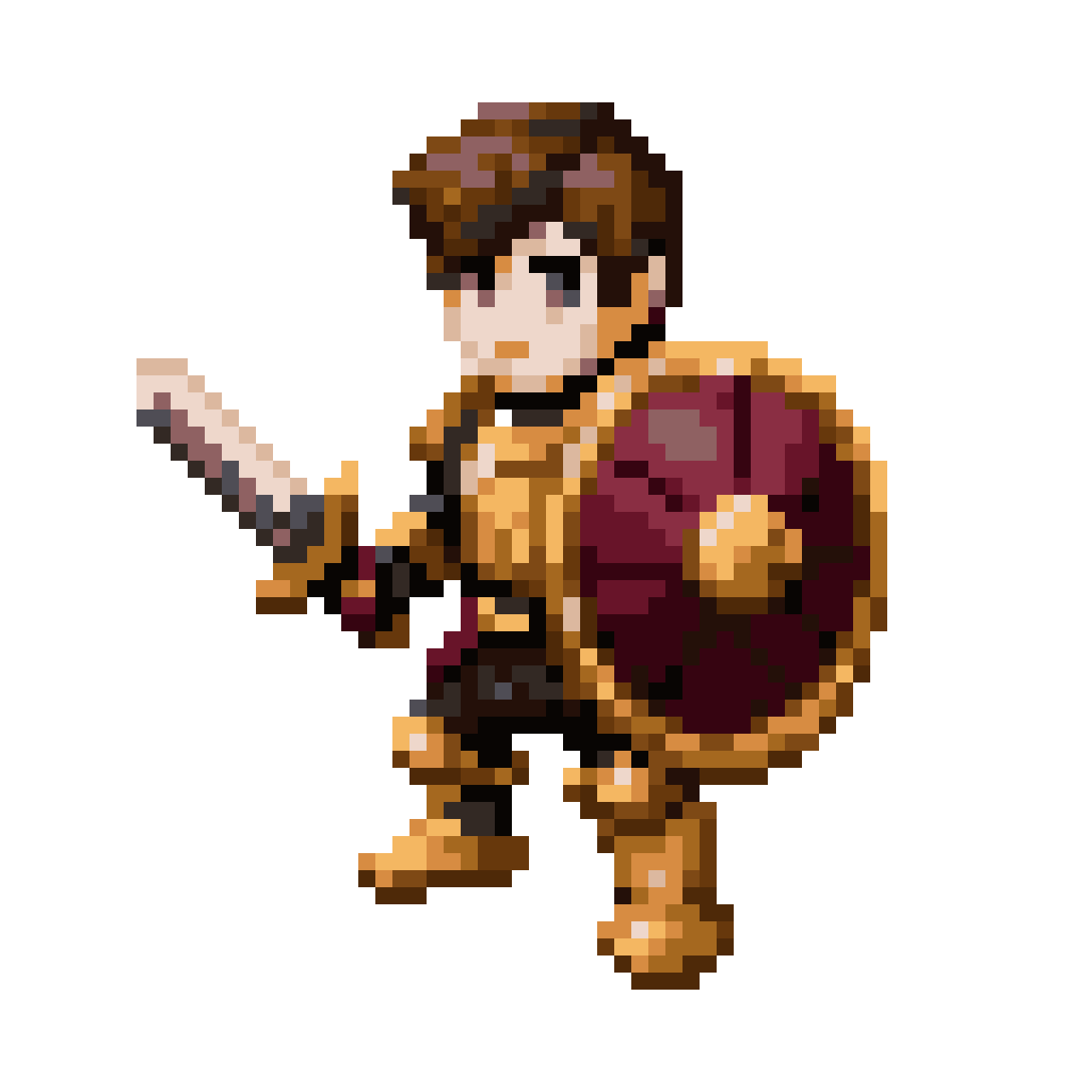 Young warrior in golden armor pixel art