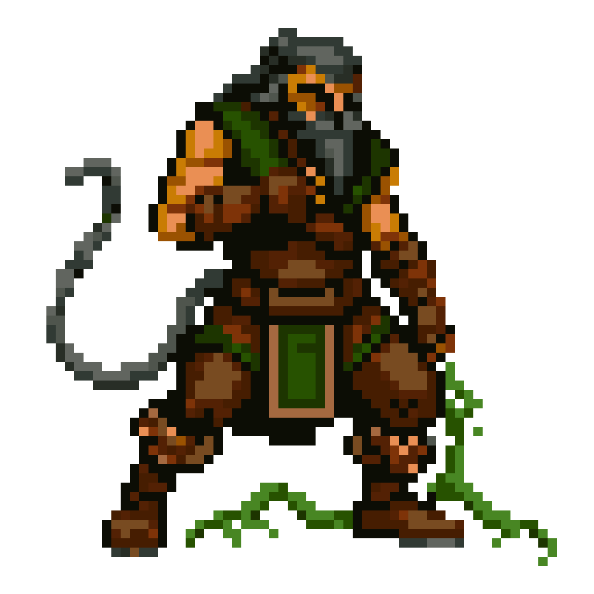 muscular beastman warrior with vine weapon pixel art