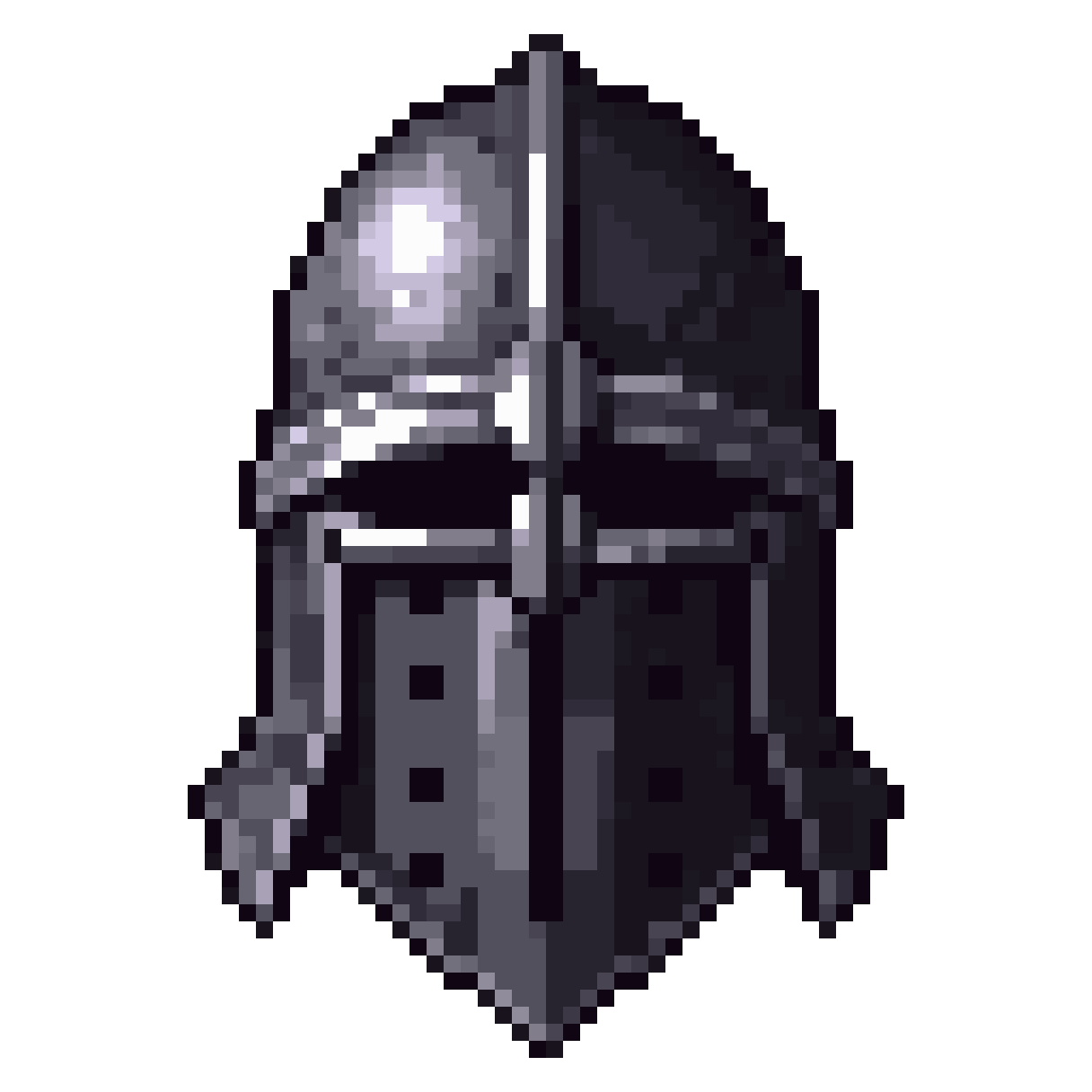 Medieval Helmet in Black Souls Style pixel art