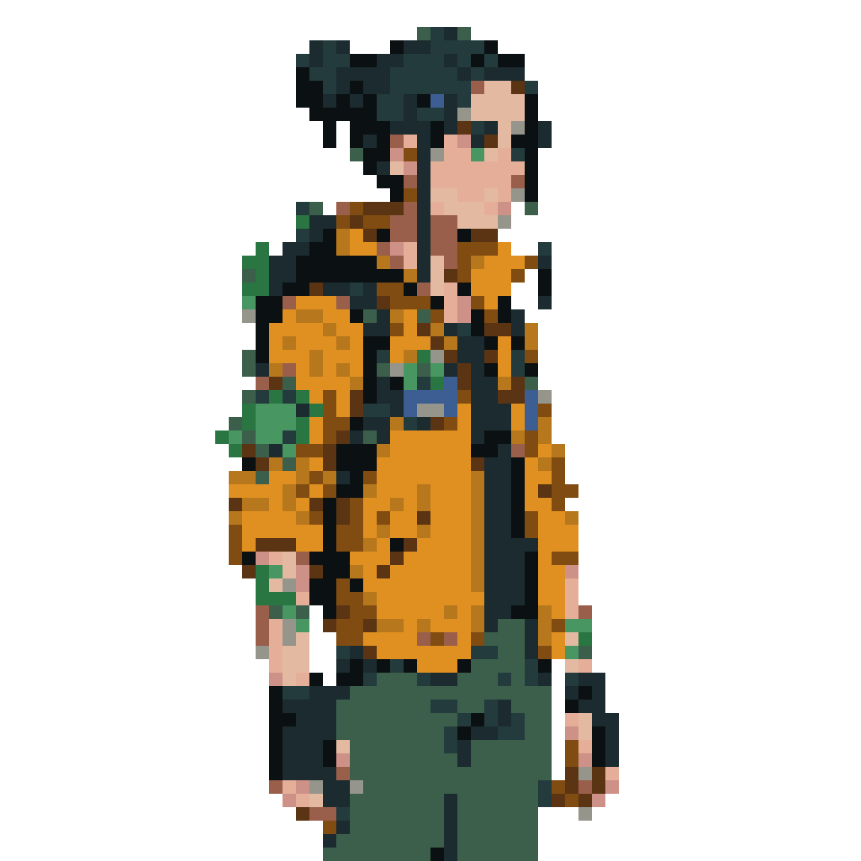 Androgynous Courier in Cyberpunk-Solapunk pixel art