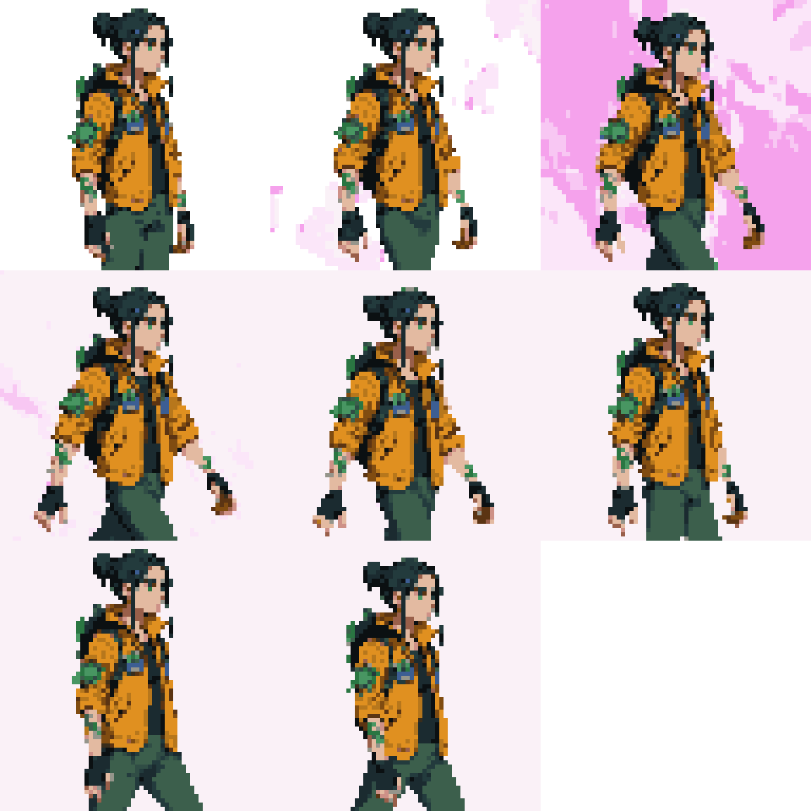 Androgynous Courier in Cyberpunk-Solapunk Running pixel art
