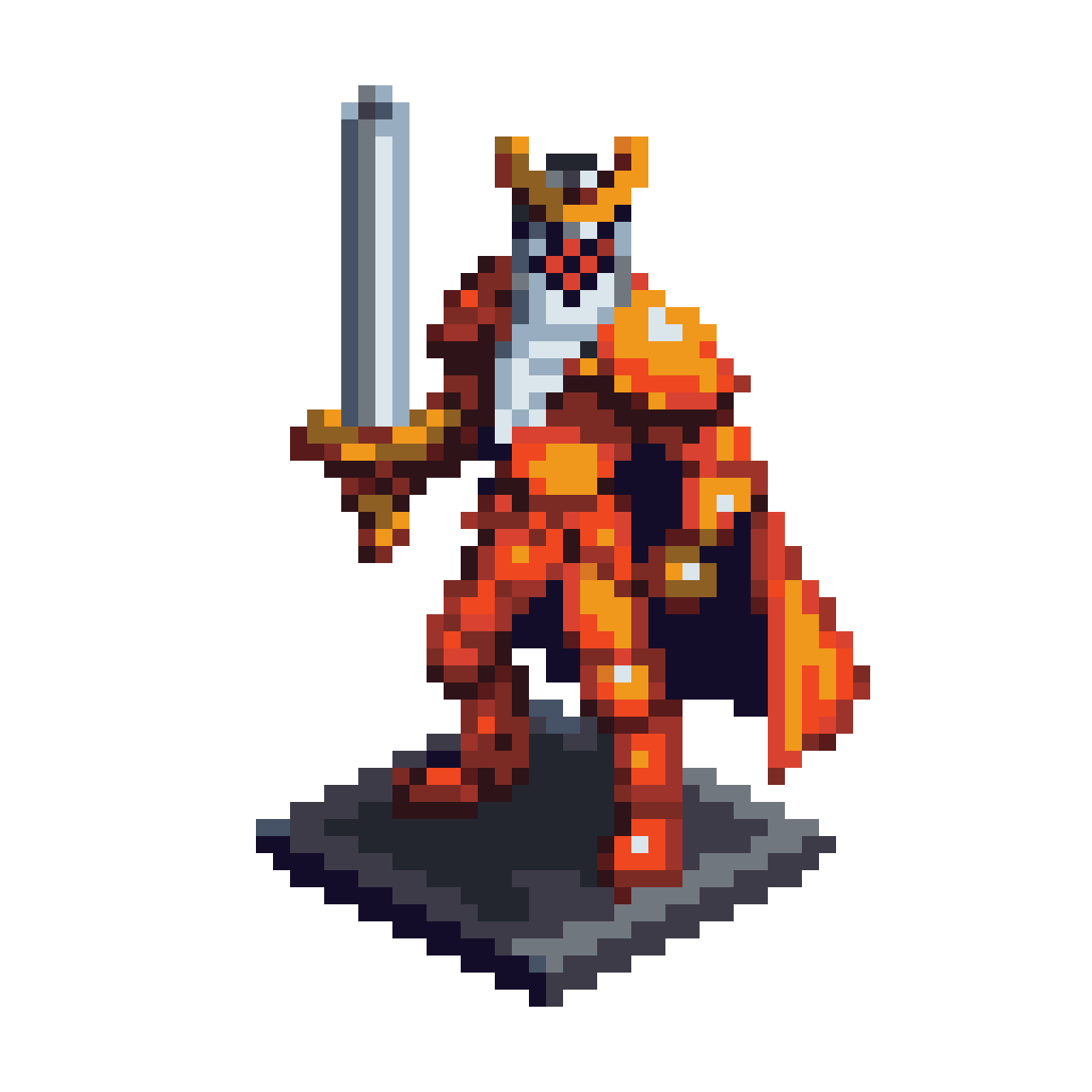 Orange Stickman King with Sword pixel art