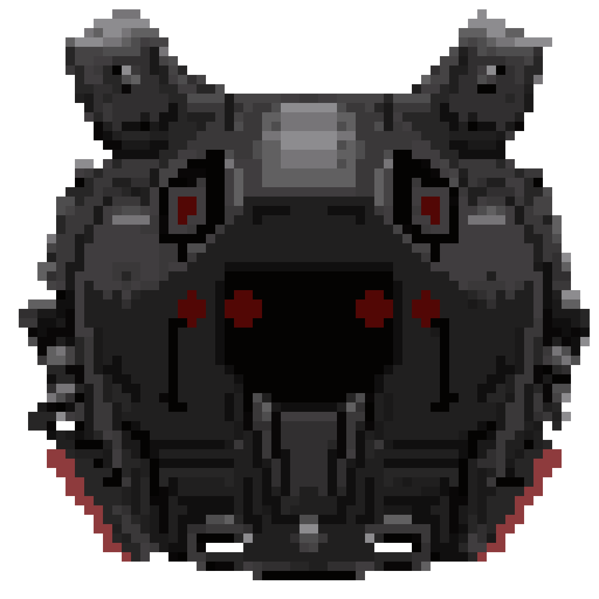 black cyberpunk mask with red lights pixel art