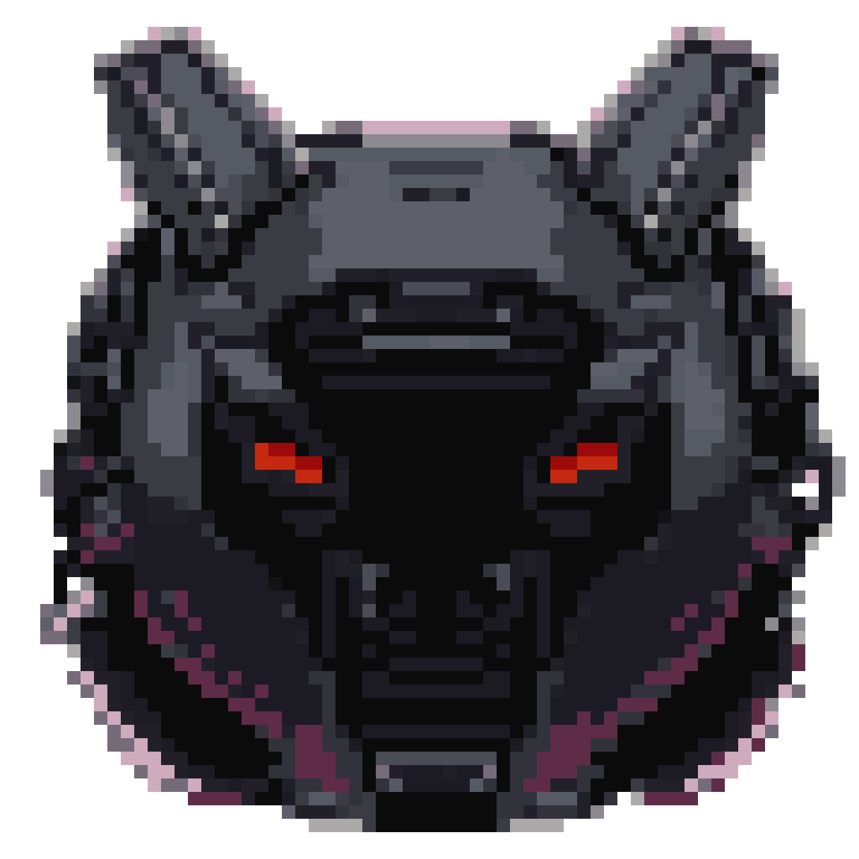 black cyberpunk mask with red lights pixel art