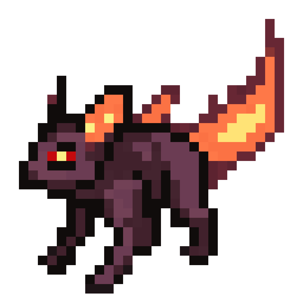 Tibia-style fire rat sprite pixel art