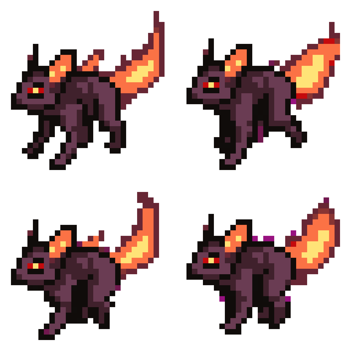 Tibia-style fire rat sprite Walking pixel art