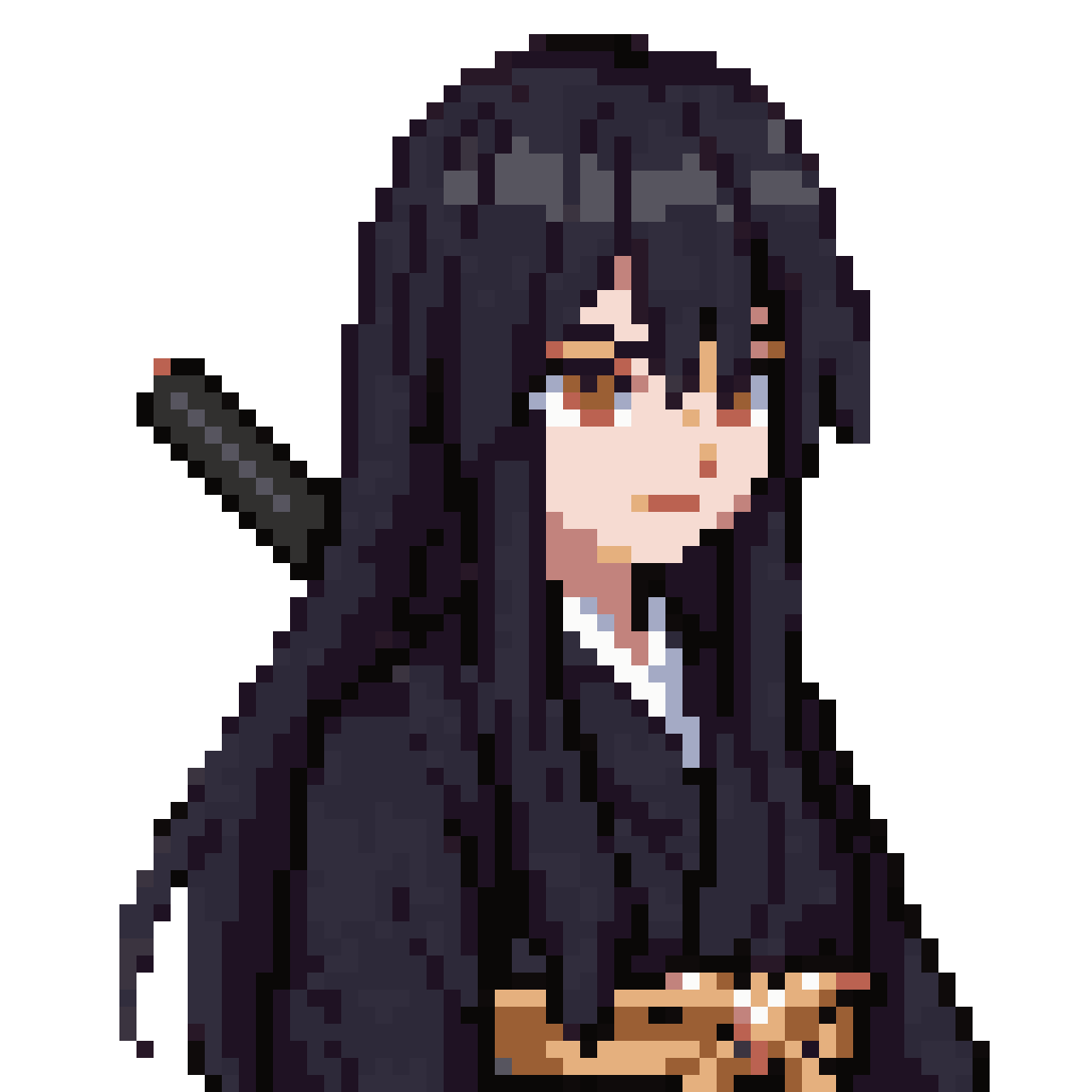 Black and Red Kimono Character pixel art