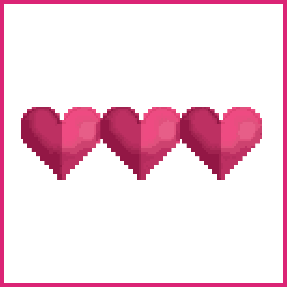 three hearts in pixel style