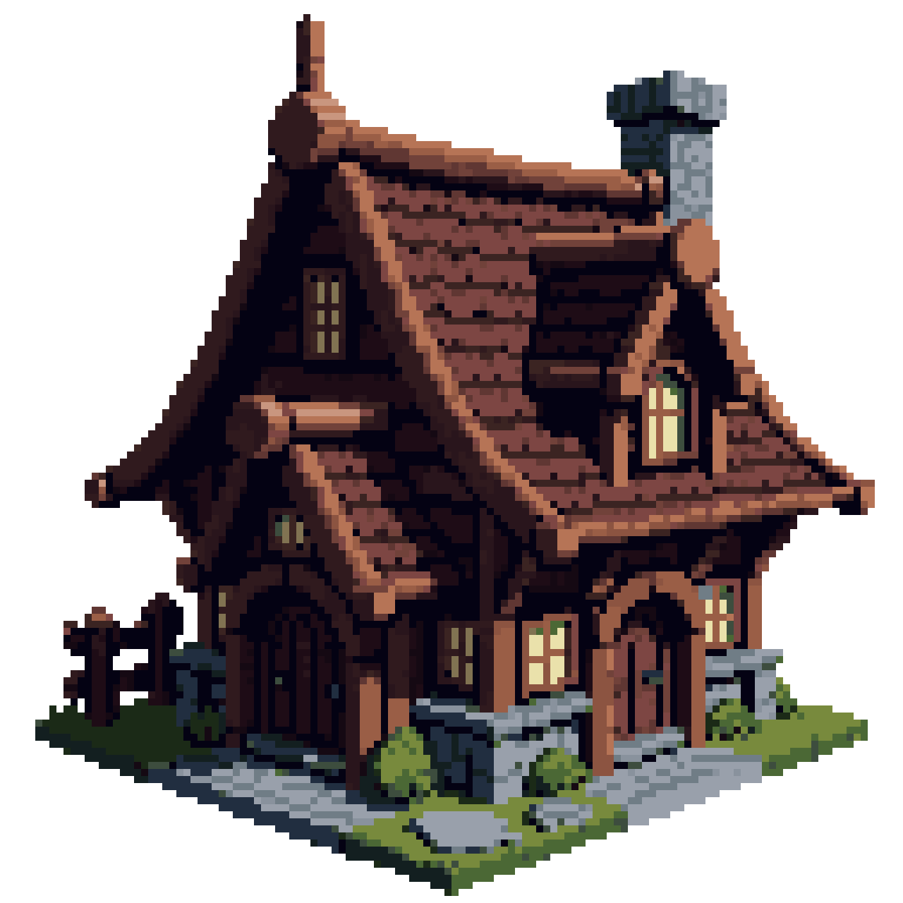 medieval house with dark and grimy look pixel art