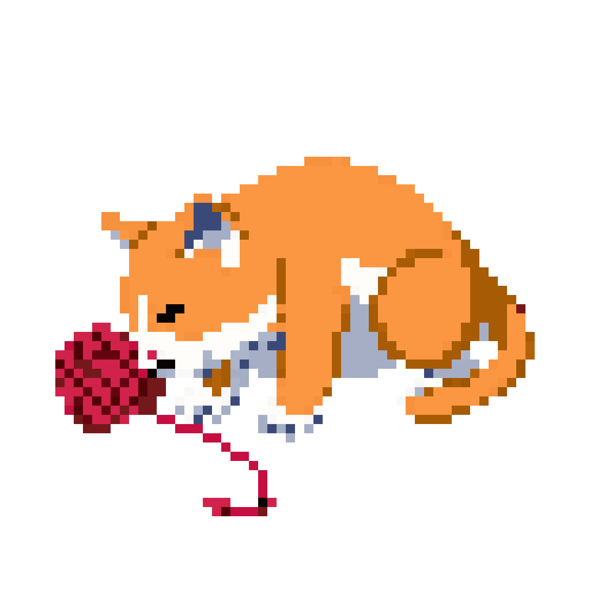 Orange cat playing with red ball pixel art
