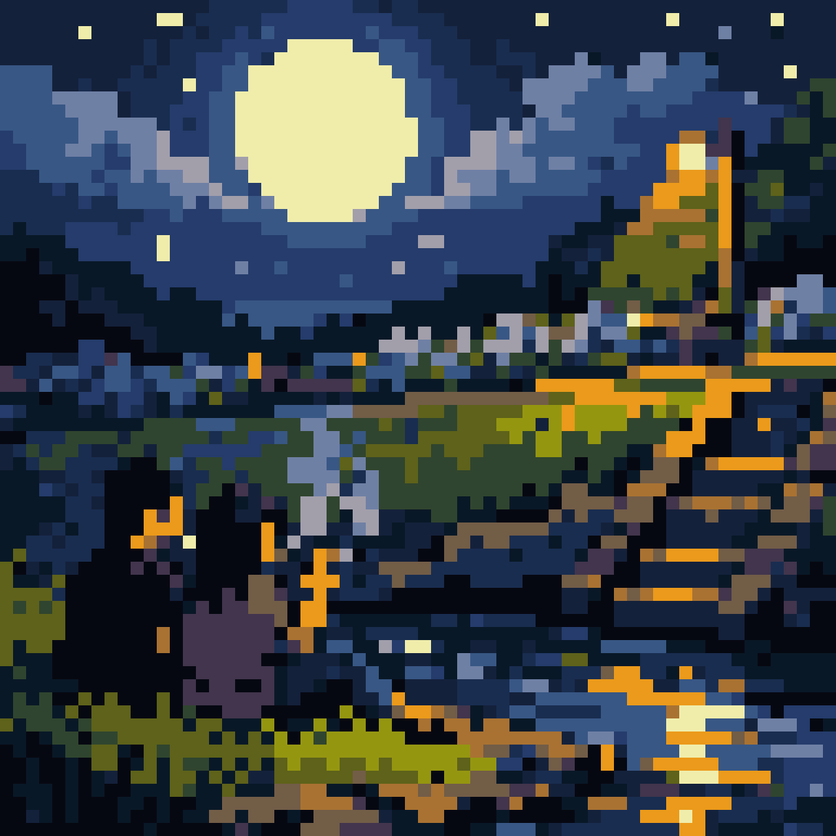 Couple Chilling by the River Bank pixel art