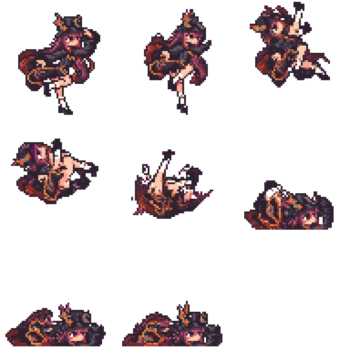 character collapsing, stagger then fall pixel art