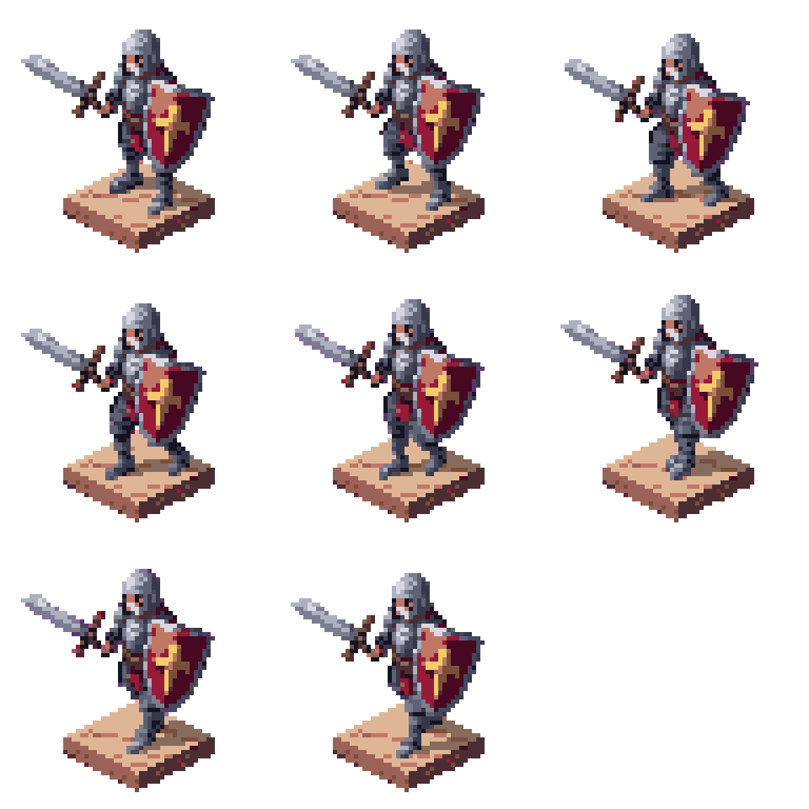 Medieval Knight with Sword and Shield Walking pixel art