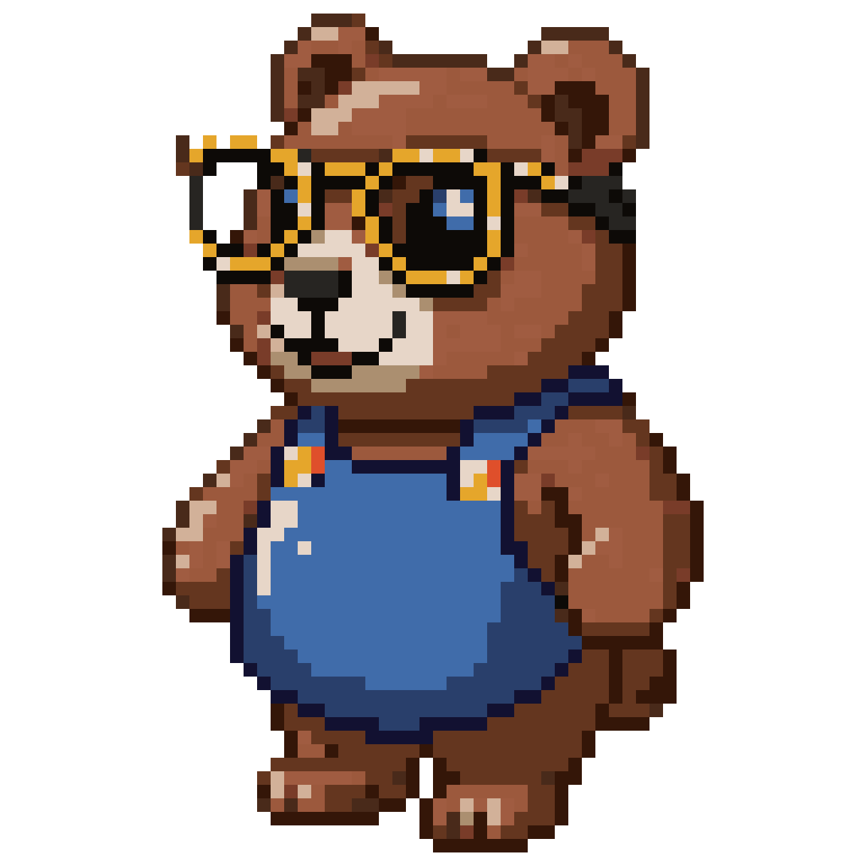 cute chubby brown bear in apron pixel art