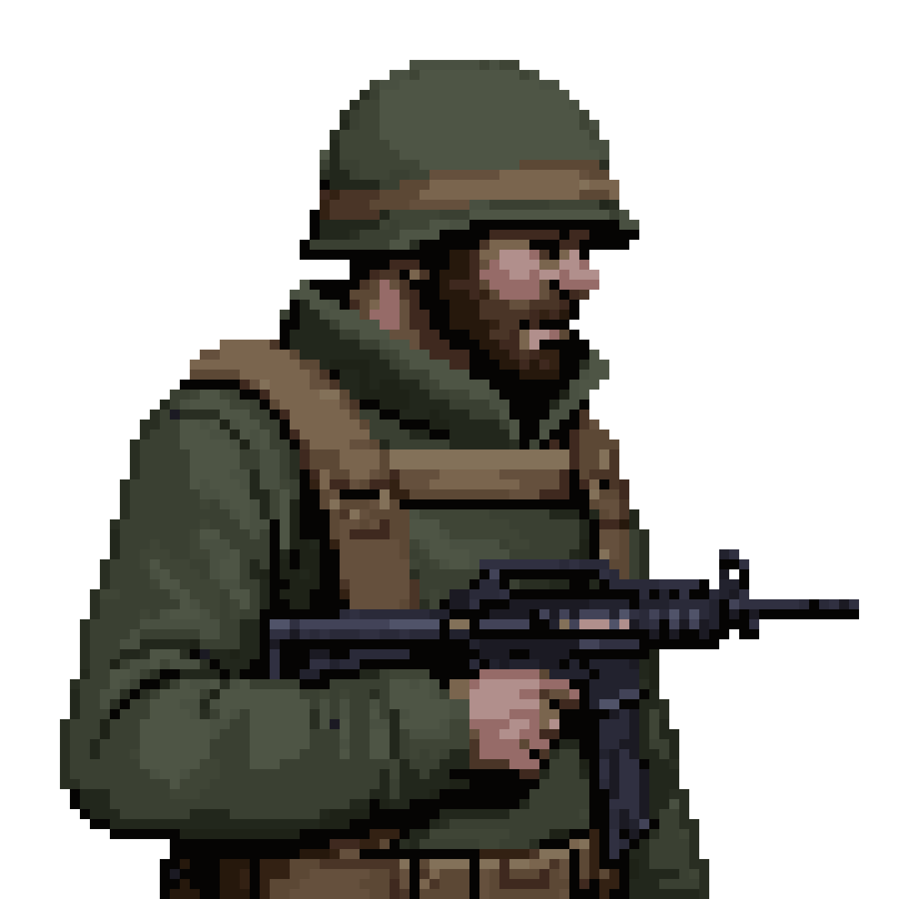 Soldier in Helmet Holding Gun pixel art