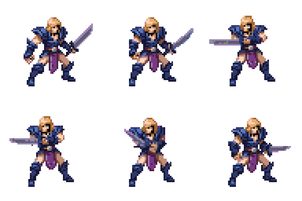 Swordsman Hero with Cool Sword Attacking pixel art