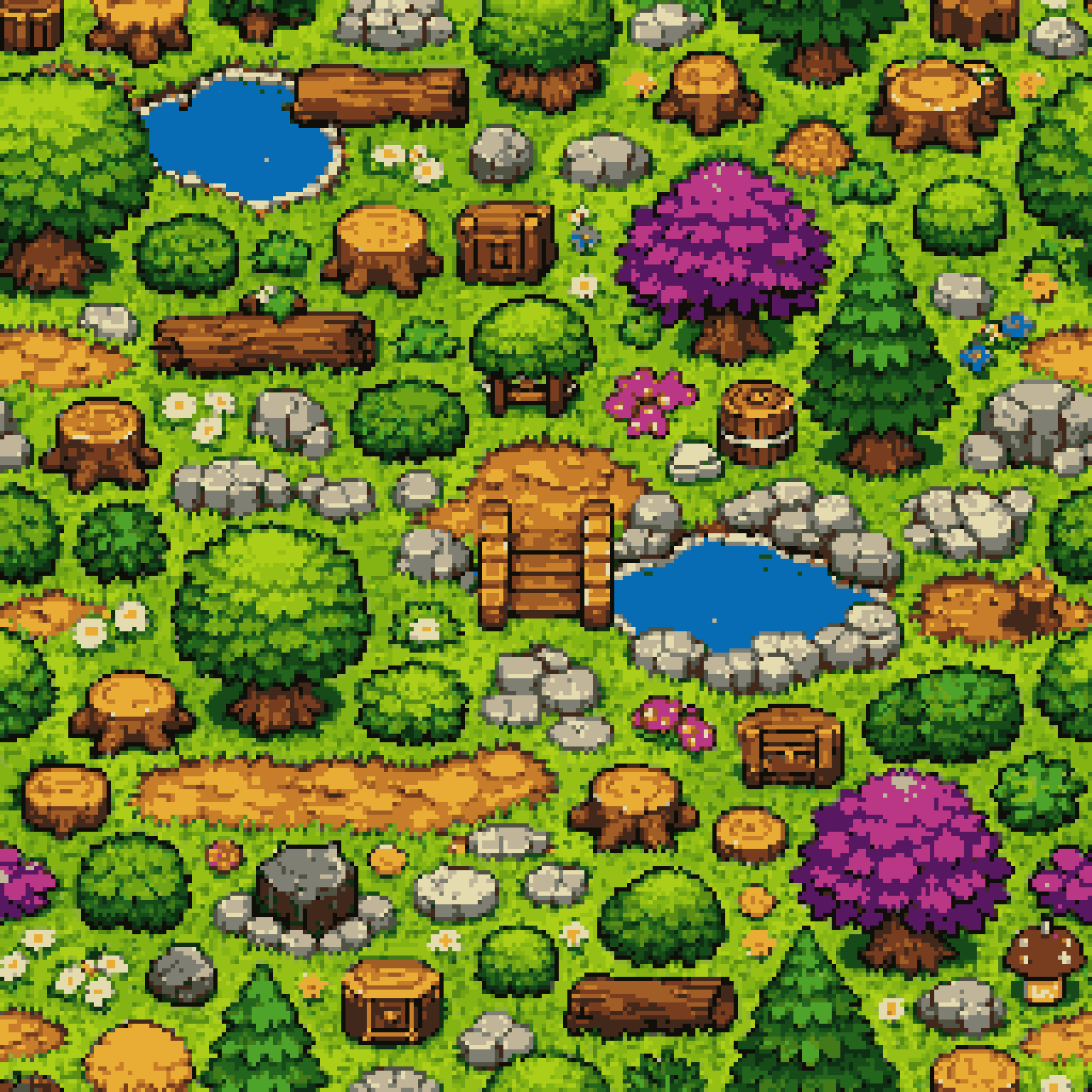 Modular 2D Pixel Art Forest Tileset pixel art