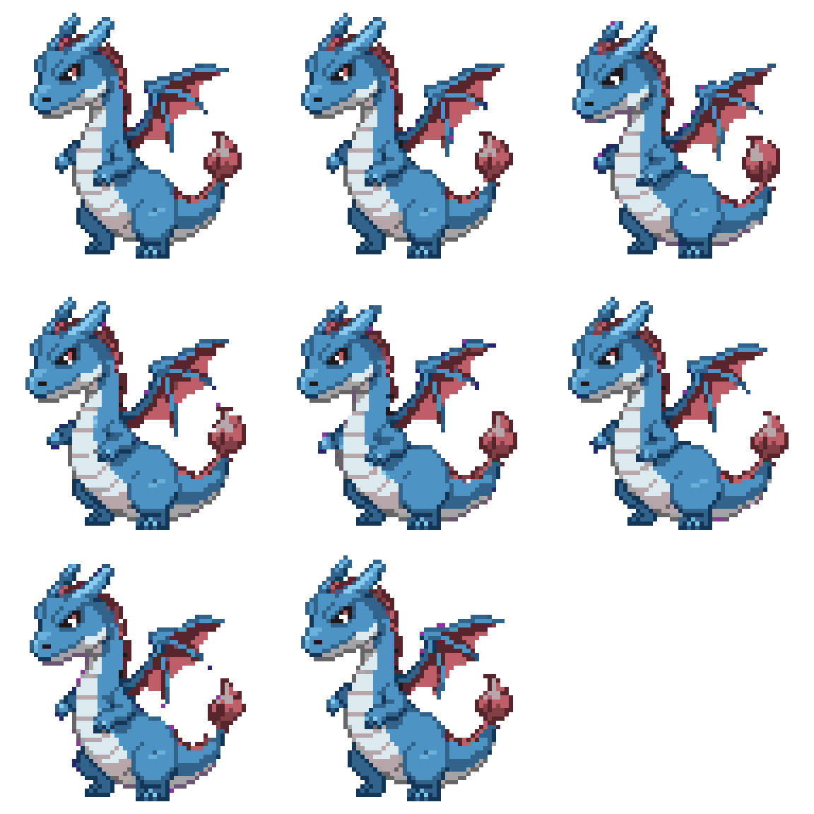 blue dragon with smooth scales Idle pixel art