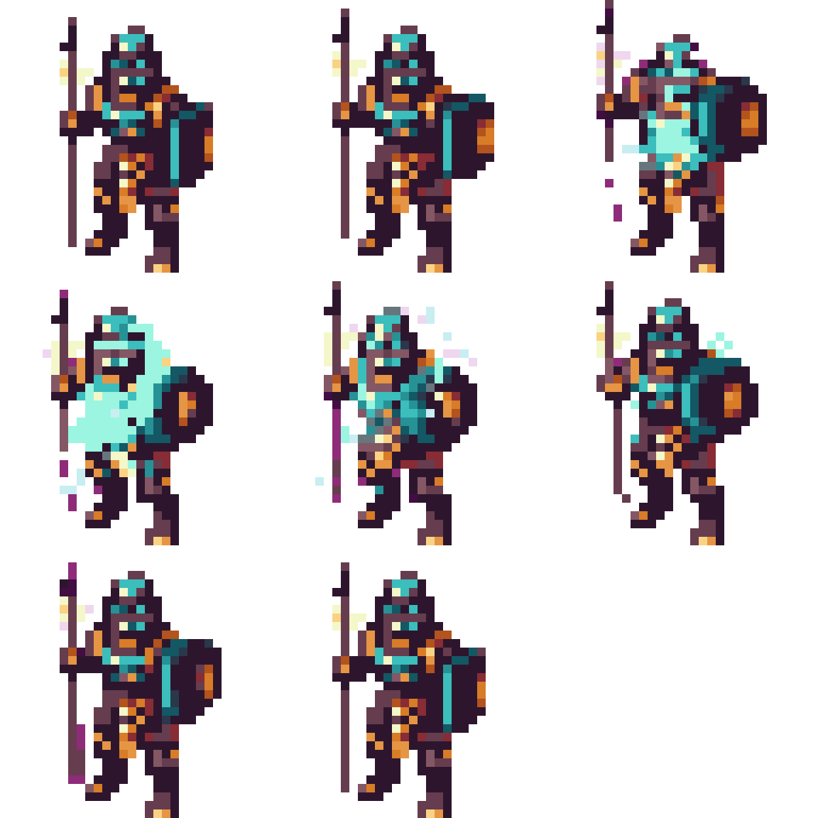 Corrupted Nazca Guardian Warrior Attacking pixel art
