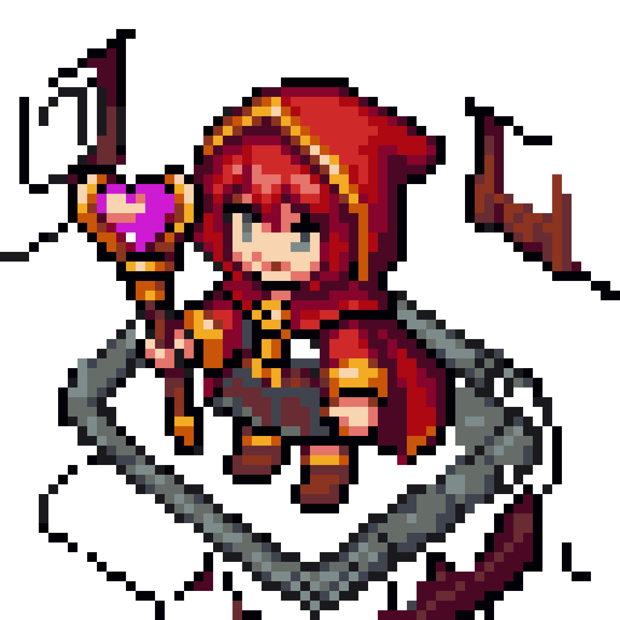red-haired mage girl with staff pixel art