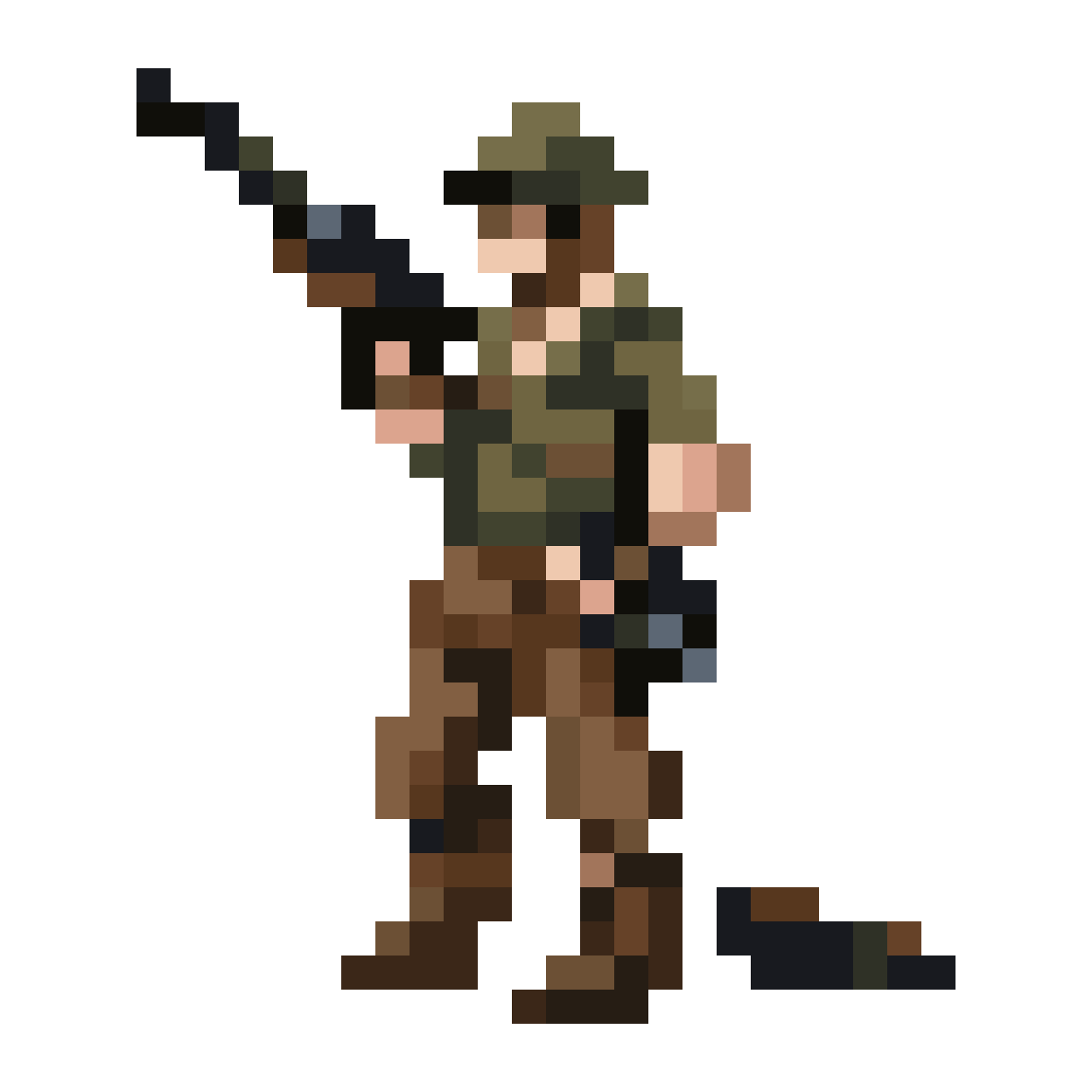 Hunter with Shotgun Idle and Death Variants pixel art