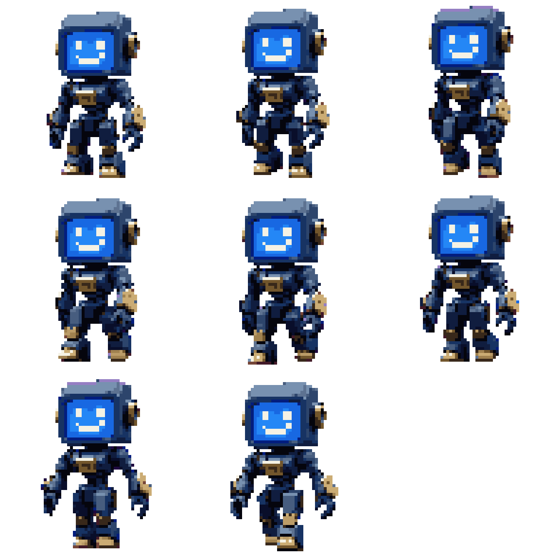 small cute robot character Walking pixel art