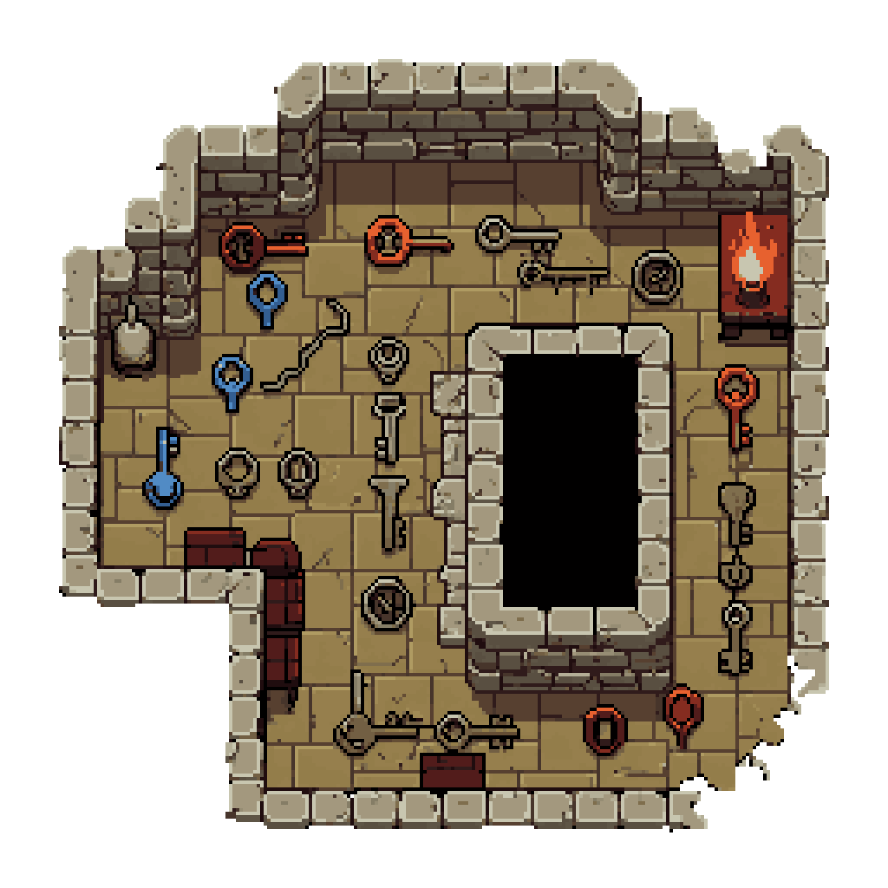 Isometric Tileset for Corridors and Rooms pixel art