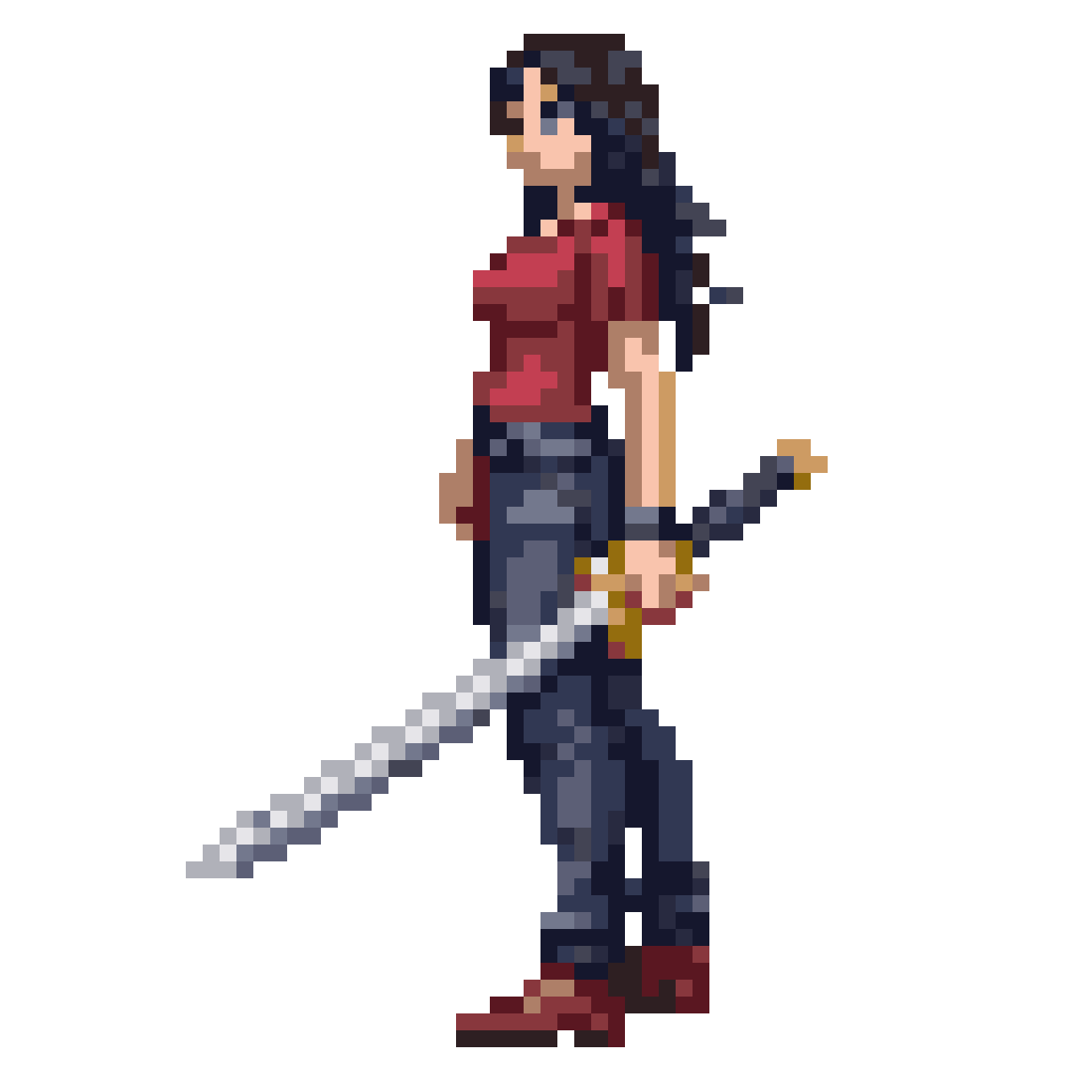 2D woman with butterfly swords pixel art