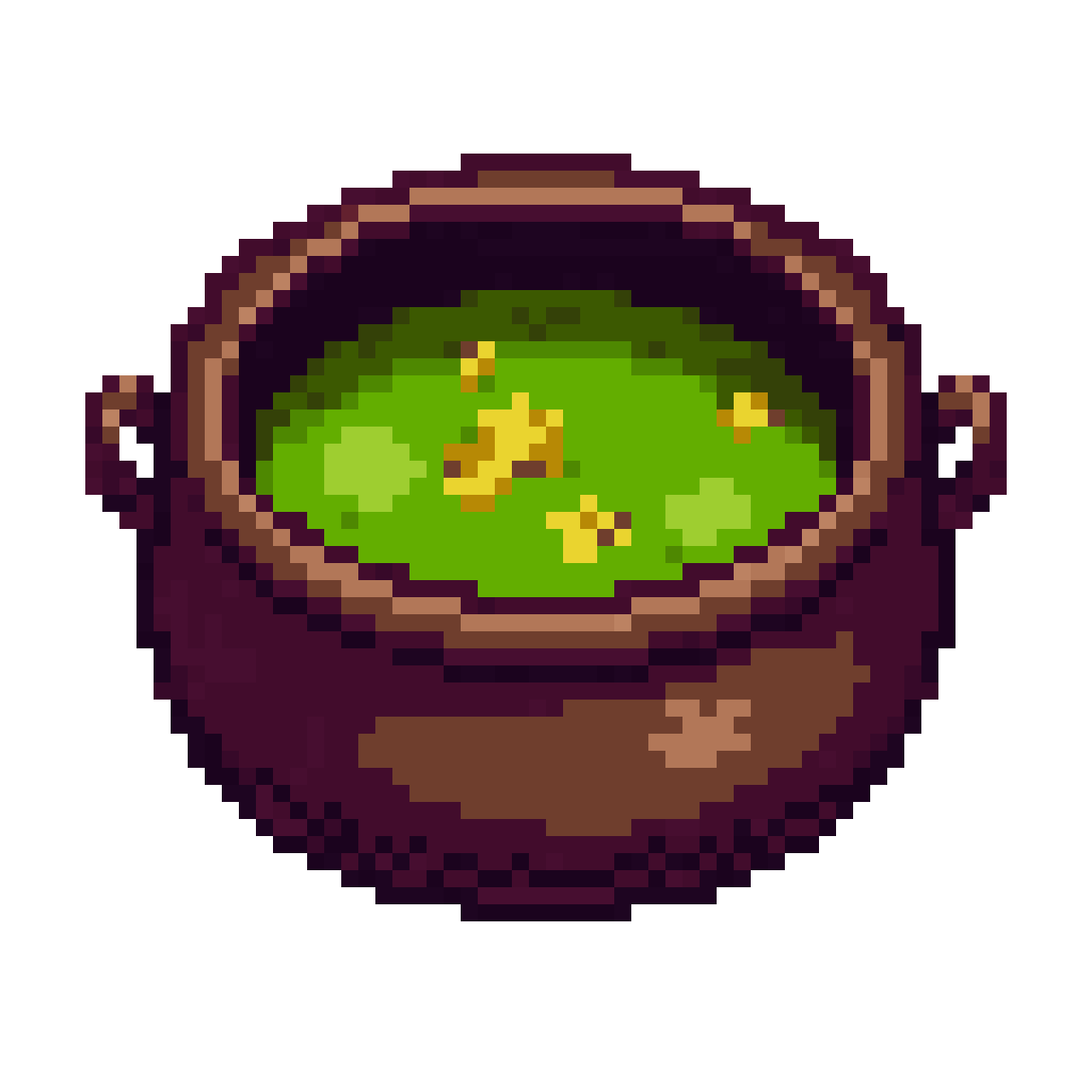 round pixel art cauldron with liquid pixel art