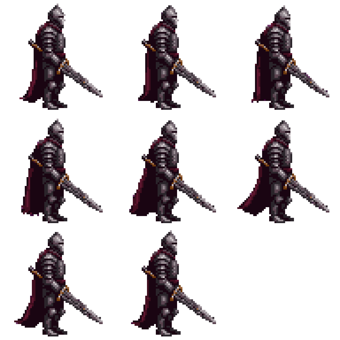 Medieval knight with dark armor and sword Idle pixel art